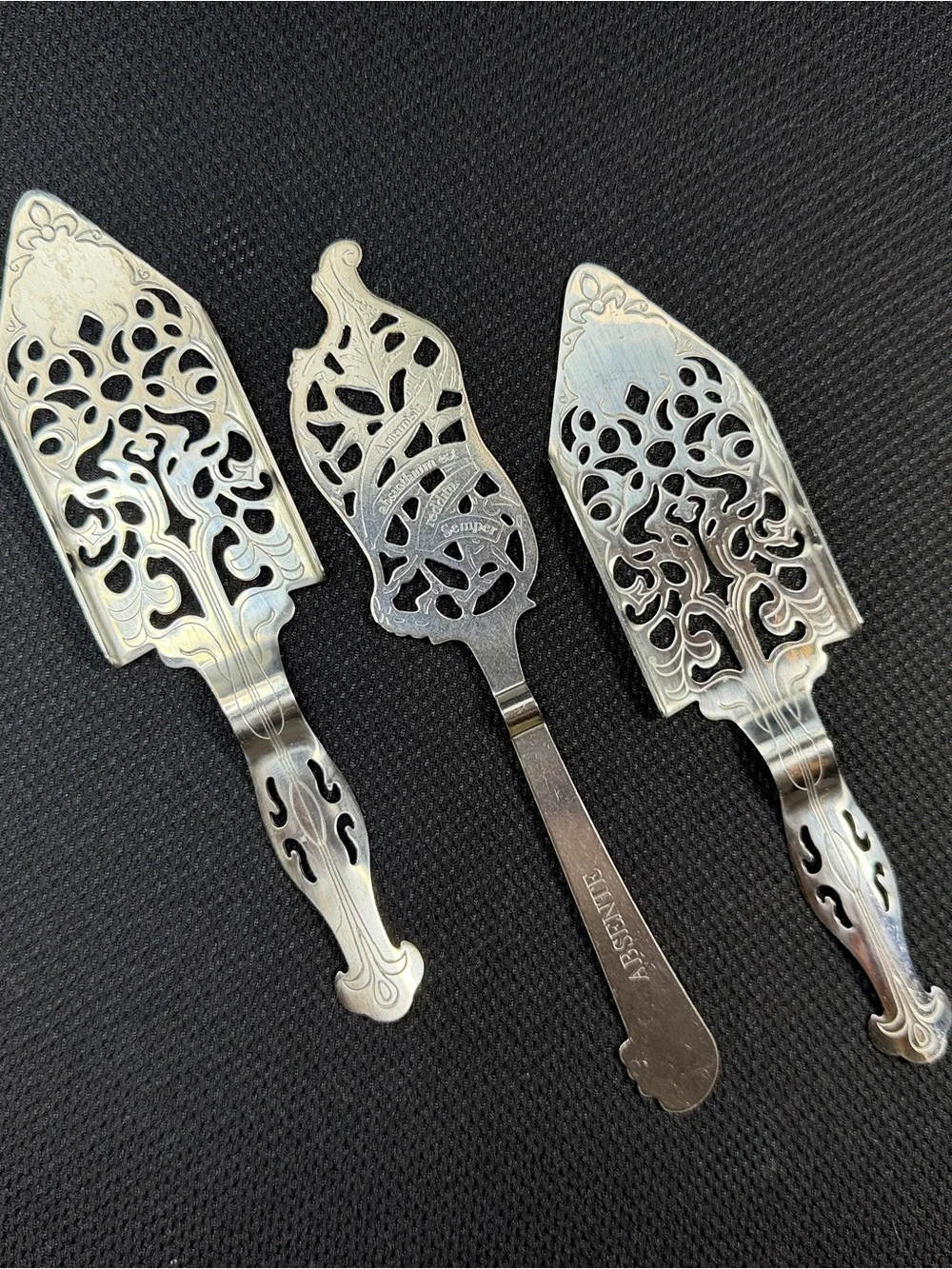 ABSENTE Absinthe Sugar Spoons Lot of 3 Cocktail Barware Slotted Wormwood Bar